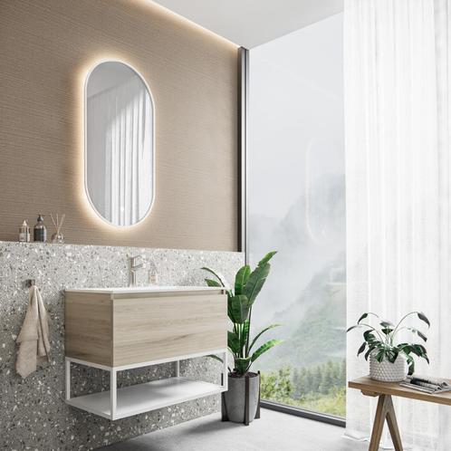 Badkamermeubelset BWS Anubis Frame 90cm 1 Lade Natuur Eiken, Doe-het-zelf en Verbouw, Sanitair, Bad, Nieuw, Ophalen of Verzenden
