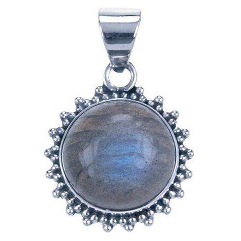 Zilveren Labradoriet rond met kartelrand ketting hanger, Sieraden, Tassen en Uiterlijk, Kettinghangers, Verzenden