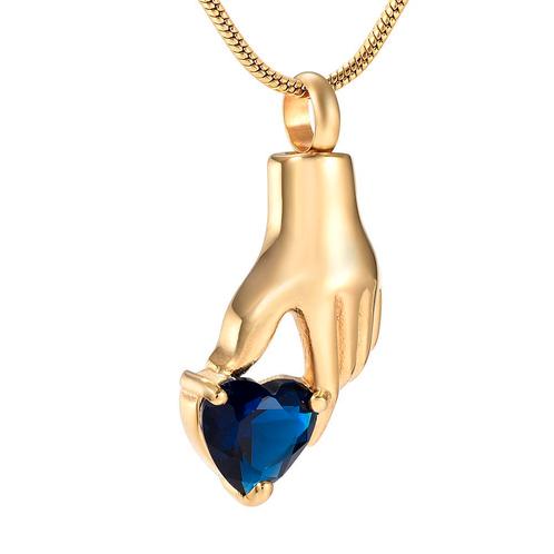 Ashanger, asbedeltje Hand met blauw hart, Sieraden, Tassen en Uiterlijk, Kettinghangers, Goud, Nieuw, Hart, Overige materialen