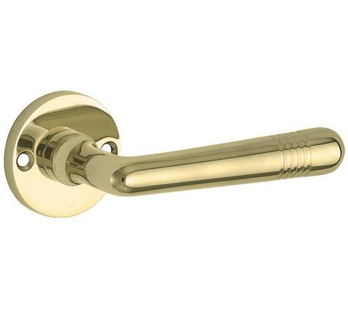 Deurklink op ongeveerd rozet Art-Deco/Elegant messing gelakt, Doe-het-zelf en Verbouw, Hang- en Sluitwerk, Verzenden