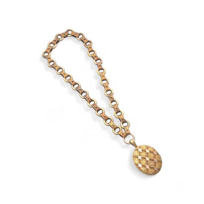 Halsketting Victoriaanse 22kt gouden locket hanger met 20kt, Sieraden, Tassen en Uiterlijk, Kettingen
