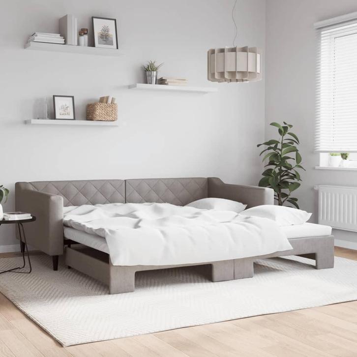 vidaXL Slaapbank met onderschuifbed 100x200 cm stof taupe, Huis en Inrichting, Slaapkamer | Bedden, 100 cm, 200 cm, Eenpersoons