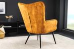 Moderne fauteuil SCANDINAVIA mosterdgeel fluweel zwart, Ophalen of Verzenden, Nieuw