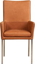 Cognac leren moderne eetkamerstoel - poot vierkant rvs - Ran, Overige kleuren, Nieuw, Leer, Ophalen of Verzenden