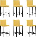 Set van 6 Gele leren moderne barkrukken - poot vierkant zwar, Nieuw, Leer, Ophalen of Verzenden, Modern