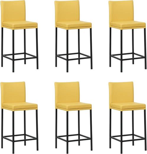 Set van 6 Gele leren moderne barkrukken - poot vierkant zwar, Huis en Inrichting, Stoelen, Vijf, Zes of meer stoelen, Nieuw, Leer