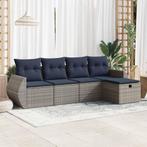 vidaXL 5-delige Loungeset met kussens poly rattan grijs, Tuin en Terras, 5 zitplaatsen, Nieuw, Loungeset, Verzenden