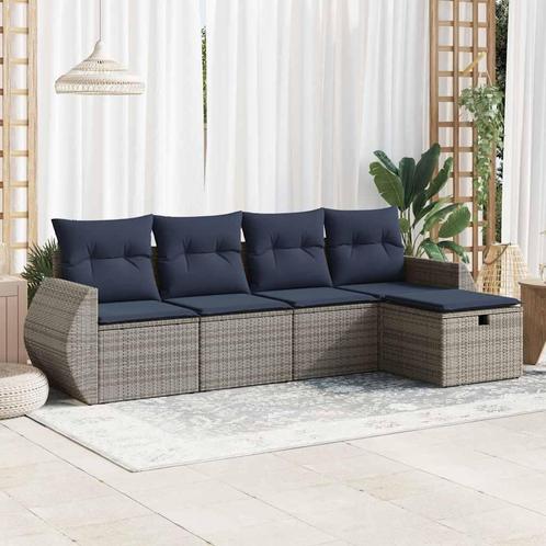 vidaXL 5-delige Loungeset met kussens poly rattan grijs, Tuin en Terras, Tuinsets en Loungesets, Loungeset, Nieuw, 5 zitplaatsen