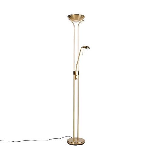 Vloerlamp goud met leeslamp incl. LED en dimmer - Diva 2, Huis en Inrichting, Lampen | Vloerlampen, Nieuw, Overige materialen
