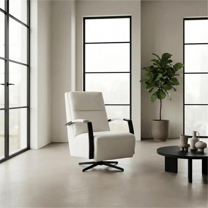 Leren draaifauteuil Award - Hermes Bianco (gebroken wit) -, Huis en Inrichting, Fauteuils, 50 tot 75 cm, 75 tot 100 cm, Nieuw