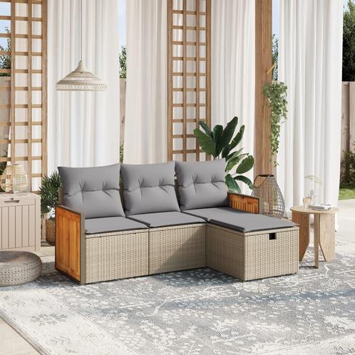 vidaXL 4-delige Loungeset met kussens poly rattan gemengd, Tuin en Terras, Tuinsets en Loungesets, Loungeset, Nieuw, Rotan, Verzenden