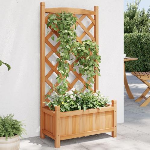 vidaXL Plantenbak met latwerk massief vurenhout bruin, Tuin en Terras, Bloembakken en Plantenbakken, Nieuw, Hout, Verzenden