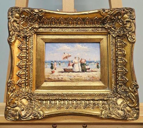 European School (XX) - Beach scene with ladies and parasols, Antiek en Kunst, Kunst | Schilderijen | Klassiek