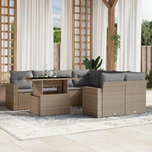 vidaXL 9-delige Loungeset met kussens poly rattan beige, Tuin en Terras, Tuinsets en Loungesets, Loungeset, Nieuw, Rotan, Verzenden