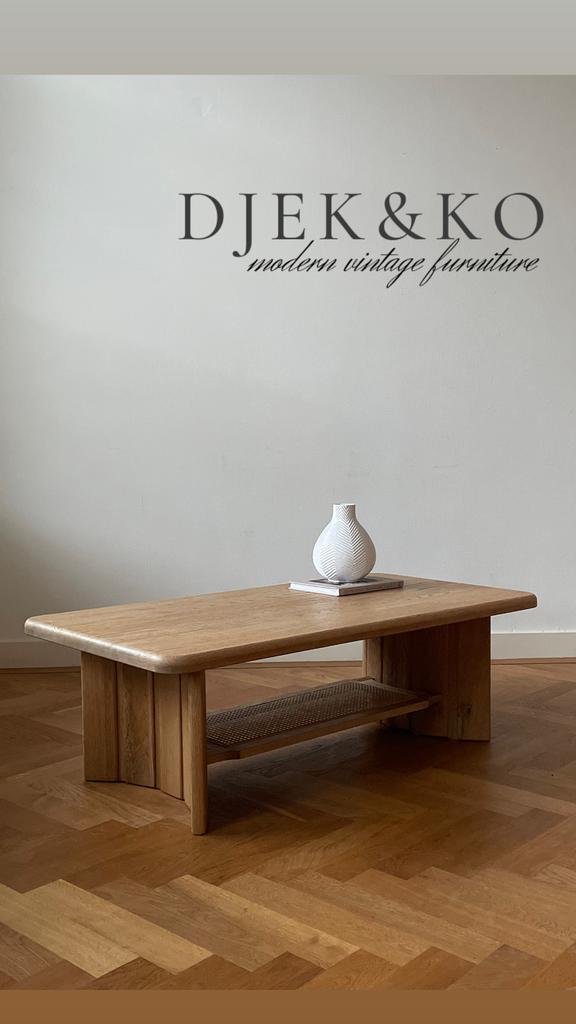 Vintage eikenhouten salontafel, Huis en Inrichting, Tafels | Salontafels, 100 tot 150 cm, Rechthoekig, Nieuw, Eikenhout, Overige materialen