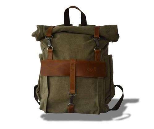 Rugzak Wales Vintage Green Canvas met 100% echt leder detail, Sieraden, Tassen en Uiterlijk, Tassen | Rugtassen, Nieuw, Verzenden