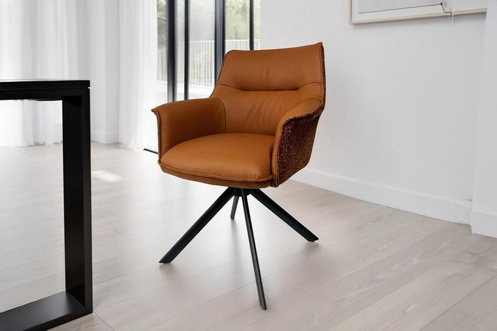 Bureaustoel LE GRAND cognac echt leer structuurstof zwart, Huis en Inrichting, Stoelen, Ophalen of Verzenden