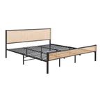 Metalen bed Linköping 185x206x90 cm zwart en rotan look [en., Huis en Inrichting, Slaapkamer | Bedden, Verzenden, Nieuw