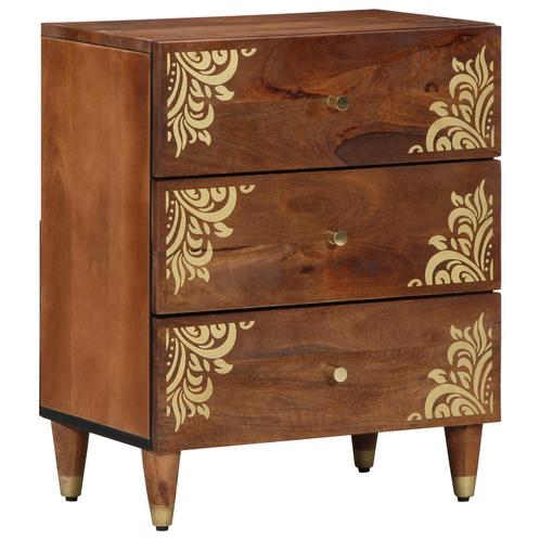 vidaXL Nachtkastje Honingbruin met gouden patronen Massief, Huis en Inrichting, Slaapkamer | Nachtkastjes, Nieuw, Minder dan 45 cm