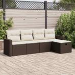 vidaXL 5-delige Loungeset met kussens poly rattan bruin, 5 zitplaatsen, Nieuw, Loungeset, Verzenden