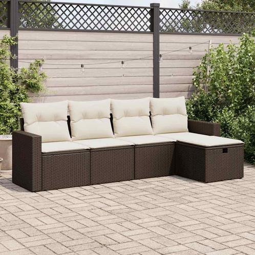 vidaXL 5-delige Loungeset met kussens poly rattan bruin, Tuin en Terras, Tuinsets en Loungesets, Loungeset, Nieuw, 5 zitplaatsen