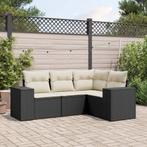 vidaXL 4-delige Loungeset met kussens poly rattan zwart, Tuin en Terras, Verzenden, Nieuw, Rotan, Loungeset