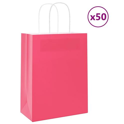 vidaXL Papieren zakjes 50 st met hengsels 21x11x28 cm roze, Diversen, Cadeauverpakkingen, Nieuw, Verzenden