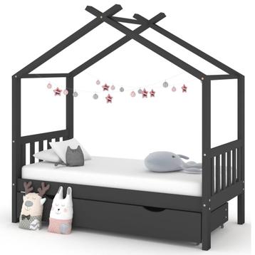 vidaXL Kinderbedframe met lade grenenhout donkergrijs 80x160
