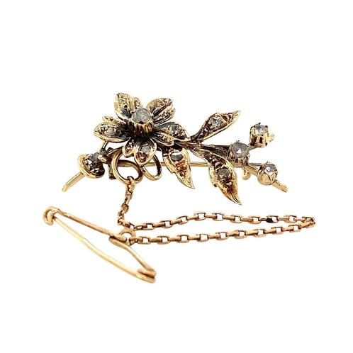 Gouden broche met roosdiamant 14 krt, Sieraden, Tassen en Uiterlijk, Broches, Nieuw, Ophalen of Verzenden