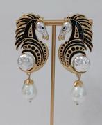 Verguld, Zilver, Luxe email oorbellen in de vorm van een, Antiek en Kunst