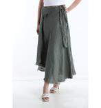 Linnen vintage linnen maxi rok met ceintuur, KAKI kleur,, Nieuw