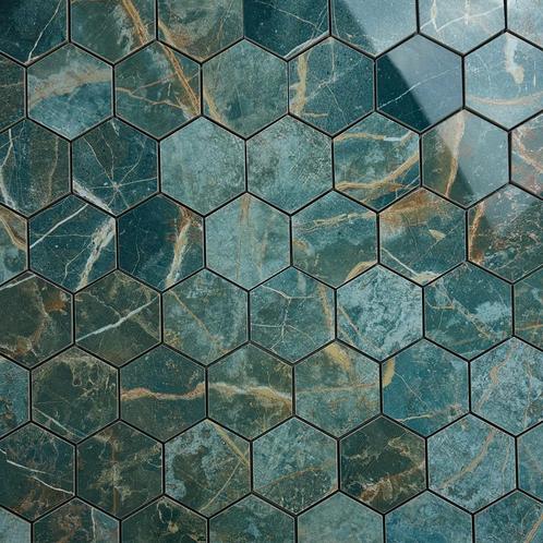 Vloertegel / wandtegel hexagon manhattan groen gepolijst, Doe-het-zelf en Verbouw, Tegels, Vloertegels, Nieuw, 10 m² of meer, Keramiek