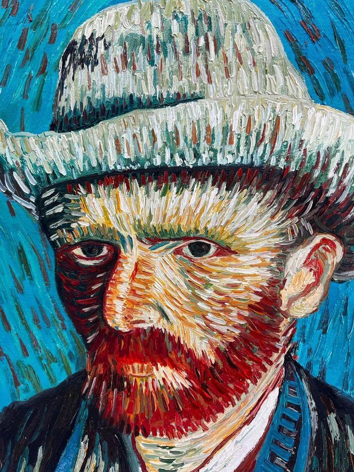 Van Gogh – Zelfportret met hoed – Handgeschilderd, Huis en Inrichting, Woonaccessoires | Schilderijen, Tekeningen en Foto's, Nieuw