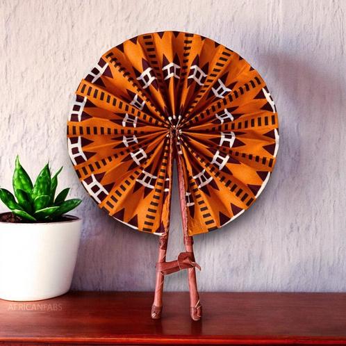 Afrikaanse handwaaier - Ankara print waaier - Joojo - Oranje, Huis en Inrichting, Woonaccessoires | Wanddecoraties, Nieuw, Ophalen of Verzenden