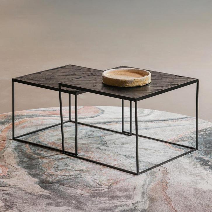 Salontafel Mangohout Carlin Set Van 2 Laag 54x54 cm, Huis en Inrichting, Tafels | Salontafels, 50 tot 100 cm, 50 tot 100 cm, Overige vormen