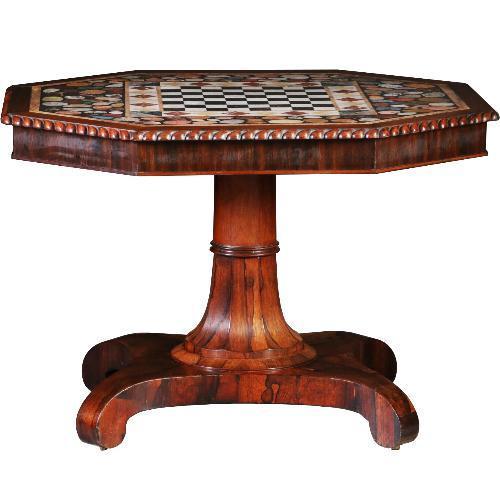 schaaktafel  centertable ca 1840 met pietra dura blad op Pa, Antiek en Kunst, Antiek | Meubels | Tafels, Ophalen of Verzenden