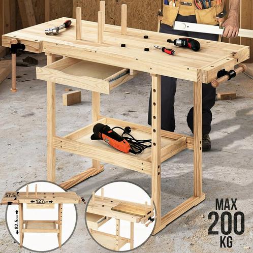 Houten werkbank / Hobbytafel - 127 x 57,5 x 82,5 cm, Doe-het-zelf en Verbouw, Werkbanken, Nieuw, Verzenden