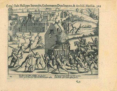Historische prent van Menen, Antiek en Kunst, Kunst | Etsen en Gravures