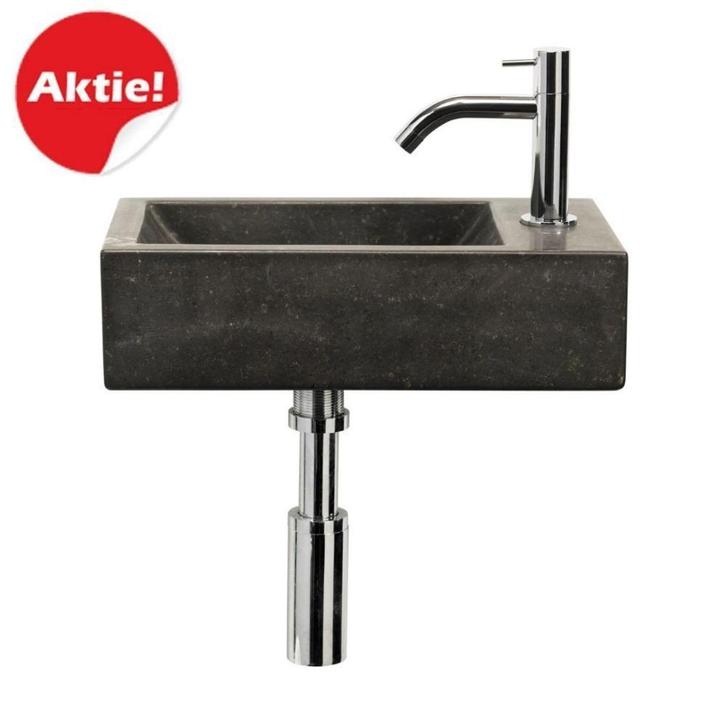 Basalt Fonteinset Aiko 38x18x8 cm Natuursteen, Doe-het-zelf en Verbouw, Sanitair, Overige typen, Nieuw, Chroom, Ophalen of Verzenden