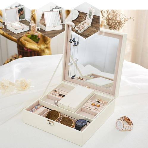 Luxe Sieradendoos met Spiegel en 23 Vakken - Witte Luxe, Sieraden, Tassen en Uiterlijk, Overige Accessoires, Nieuw, Verzenden