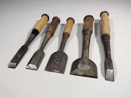 5x Vintage Japanese Chisel  NOMI Carpentry Tool -, Antiek en Kunst, Antiek | Speelgoed