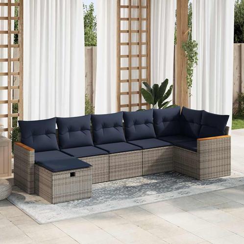 vidaXL 7-delige Loungeset met kussens poly rattan grijs, Tuin en Terras, Tuinsets en Loungesets, Loungeset, Nieuw, 7 zitplaatsen