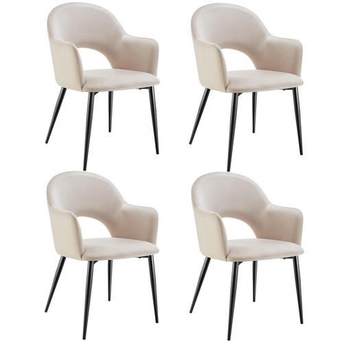 Eetkamerstoel Sachel, fluweellook, gestoffeerd, 120 kg - crè, Huis en Inrichting, Stoelen, Verzenden