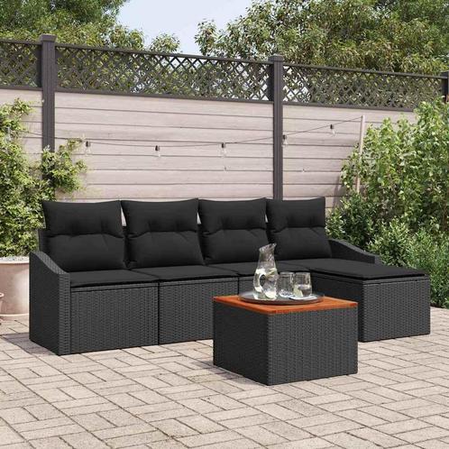 vidaXL Tuin Sofa Set met kussen 6 pcs Zwart Poly riet, Tuin en Terras, Tuinsets en Loungesets, Nieuw, Rotan, Verzenden