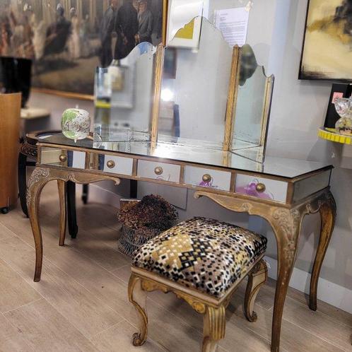 Kaptafel - Fluweel, Hout, Verguld messing, spiegel, Antiek en Kunst, Curiosa en Brocante