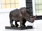 sculptuur, rhino on marble base - 15 cm - brons marmer, Antiek en Kunst, Kunst | Designobjecten