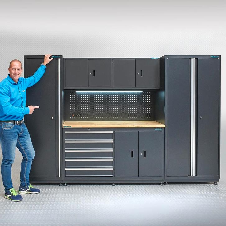 Datona Werkbank 160 cm met bovenkast, smalle zijkast en, Doe-het-zelf en Verbouw, Werkbanken, Nieuw, Ophalen of Verzenden