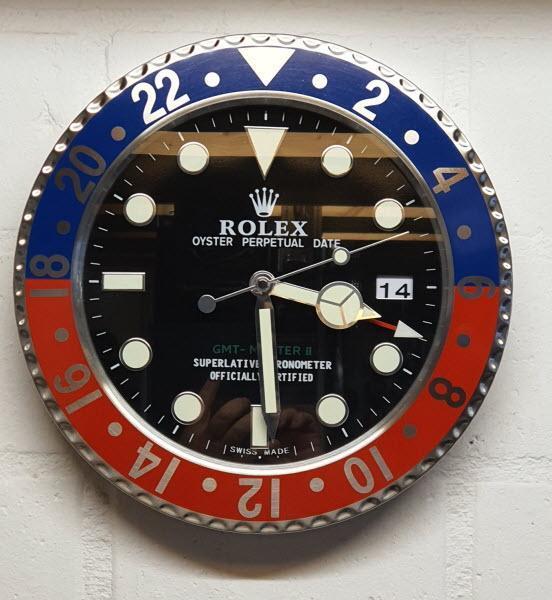 Wandklok Rolex GMT Master II type Pepsi 35cm RVS (roestvrij, Huis en Inrichting, Woonaccessoires | Klokken, Analoog, Nieuw, Wandklok