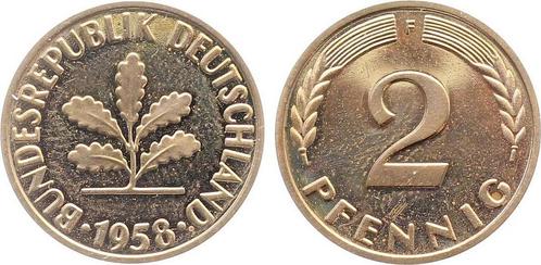 Duitsland 2 Pfennig 1958 F Pp Auflage: J 381 Brons, Postzegels en Munten, Munten | Europa | Niet-Euromunten, Verzenden