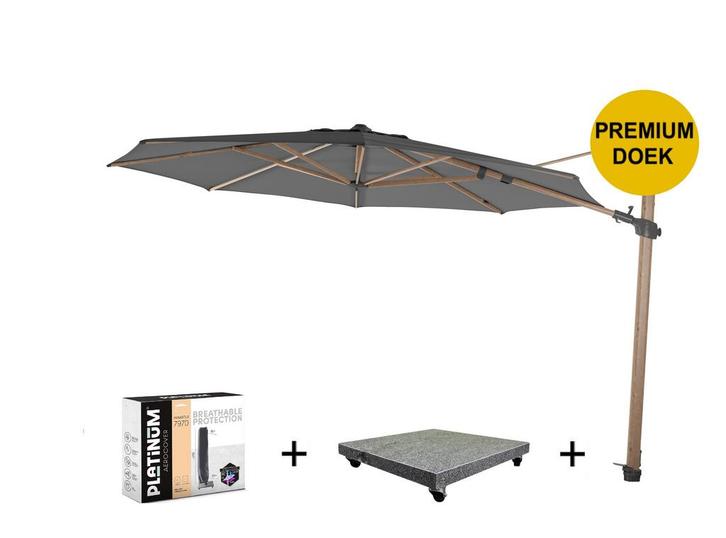 Siesta premium zweefparasol 350 cmØ houtlook frame charcoal, Tuin en Terras, Parasols, Nieuw, Ophalen of Verzenden